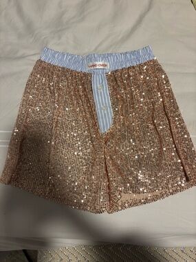 Hand Over Rose Gold Sequin High Waist Women’s Shorts